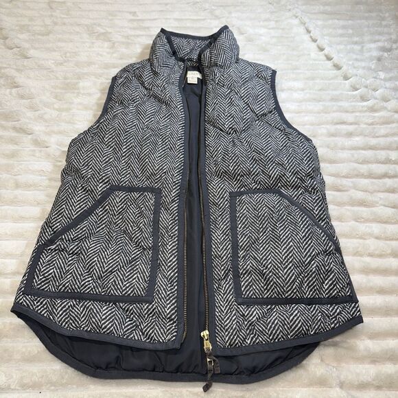 J. Crew Vest Womens Small S Gray Black Quilted Full Zip Pockets Down - Picture 1 of 7